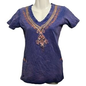 Roar Western Tee Purple Tie Dye Embroidery Rhinestone Sequin
